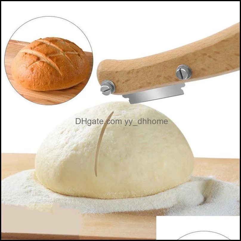 baking & pastry tools bread trimming knife, bisecting wooden handle, cutting curved european style baguette knife