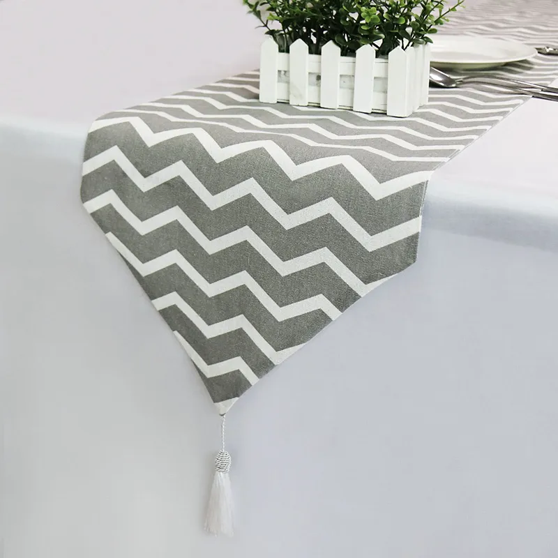 1PCS Wysokiej jakości bawełniany bieżnik stołowy pasiastka nowoczesna dekoracja stołowa na domowe przyjęcie ślubne dekoracje świąteczne