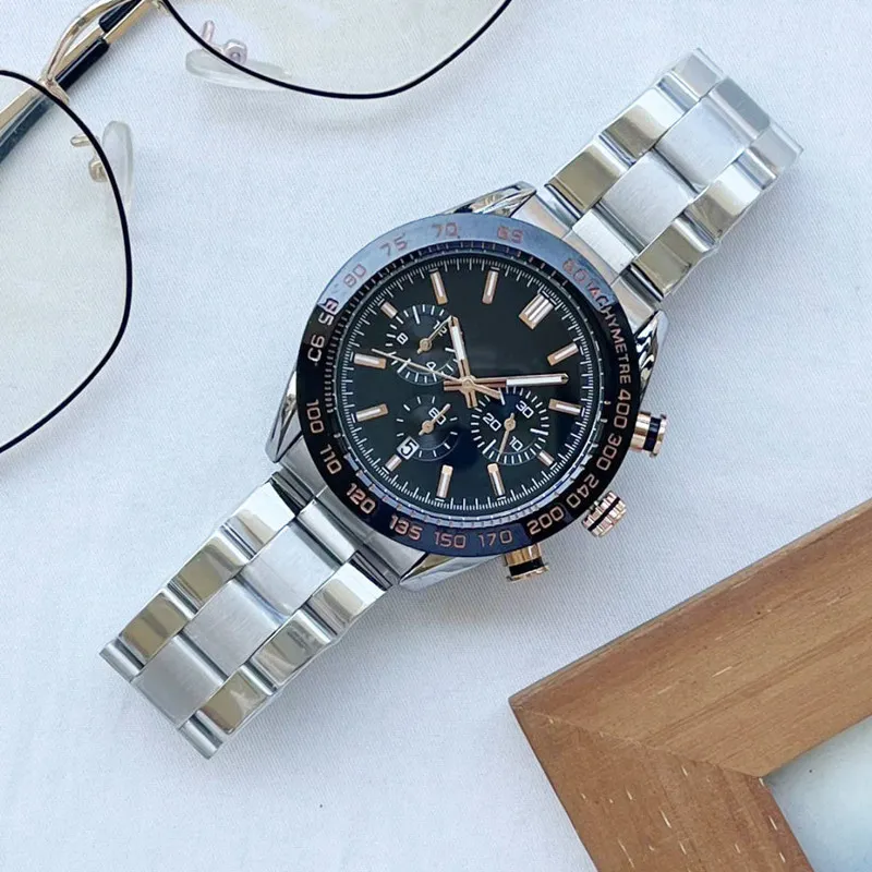 Crime Premium Mens full funktionell armbandsur 43mm kvartsrörelse Male Time Clock Watch Fulll Rostfritt stål Band Sapphire Glass262D