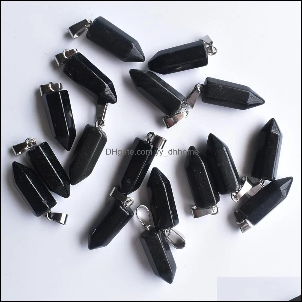 wholesale 50pcs/lot fashion high quality natural black onyx stone hexagonal pillar charms pendants fit necklace making