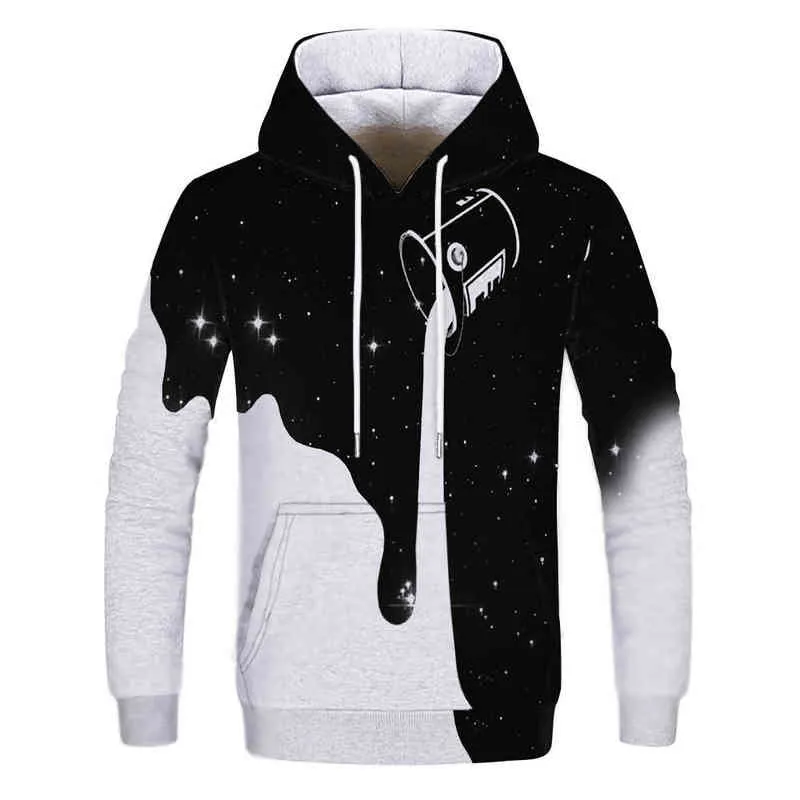 Noir Versant Lait Étoilé Peinture Seau Hommes À Capuche 3D Cravate Teint Imprimé Plus La Taille À Capuche Bluzy Dla Par Coton Sweat 4XL L220704