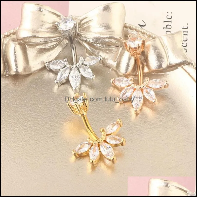 dangle flower body piercing jewelry double-end cz belly button barbells zircon navel ring with flowers