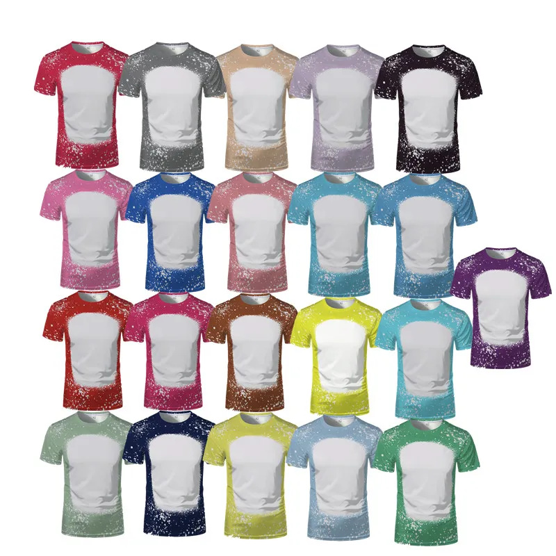 Sublimação Bleach Shirts Impressão em branco para festival de festival transferência de calor manga curta unisex t camisa branquear cores misturadas