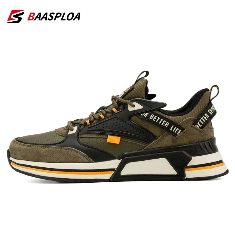 Baasploa, zapatillas de correr a la moda para hombre, zapatillas de deporte informales de cuero de diseñador para hombre, zapatillas ligeras para deportes al aire libre con cordones para hombre 220627