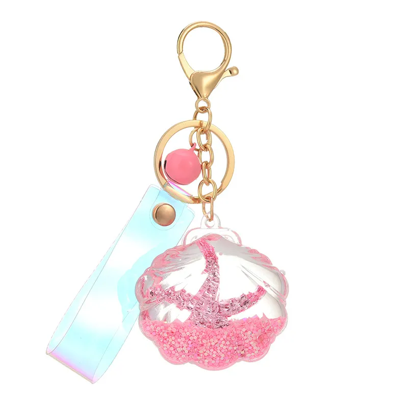 Porte-clés créatif en forme de coquille d'huile pour femmes, à paillettes liquides, breloque pour sac, pendentif de voiture, cadeau pour enfants