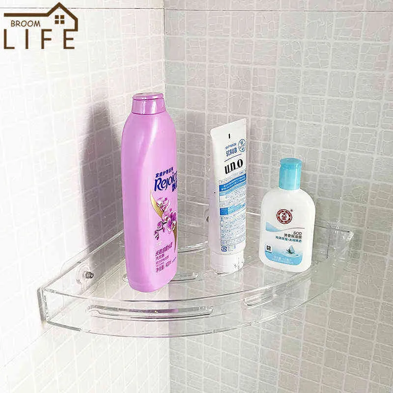 Transparent Corner Shelf In Bathroom Kitchen Spice Storage Make Organizer Towel Hooks Shampoo Holder Wall Mounting Racks J220702