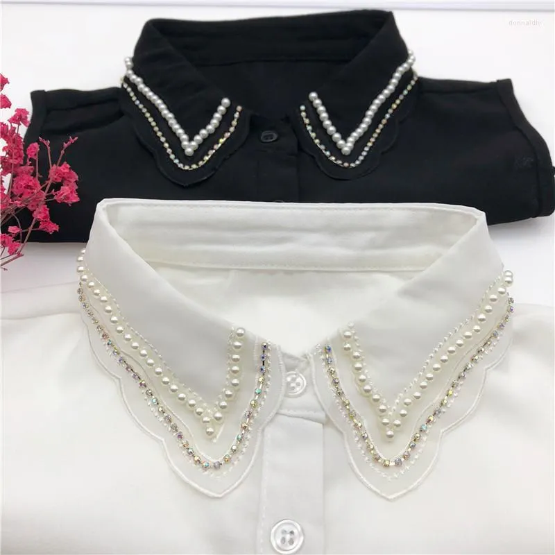 Bow Ties Sitonjwly Vintage Shirt Detachable Collars Women White Tops Fake Collar Handmade Beading Lapel Half-Shirt Necklace False Donn22