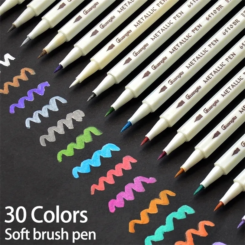 30 Couleurs Métallique Doux Brosse Marqueur Stylo DIY Scrapbooking Artisanat Pour Dessin Album Photo Scrapbooking Artisanat Fabrication De Cartes 210226