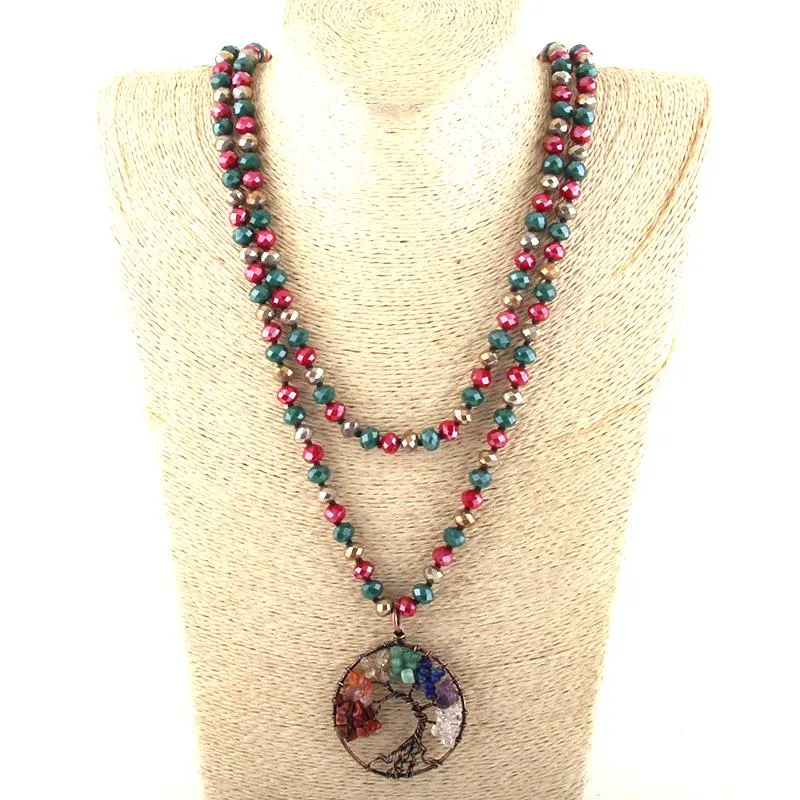 Collane con ciondolo Moda Collana etnica da donna con pendente in cristallo annodato lungo multi vetro da 150 cm con 7 Chakra della vita