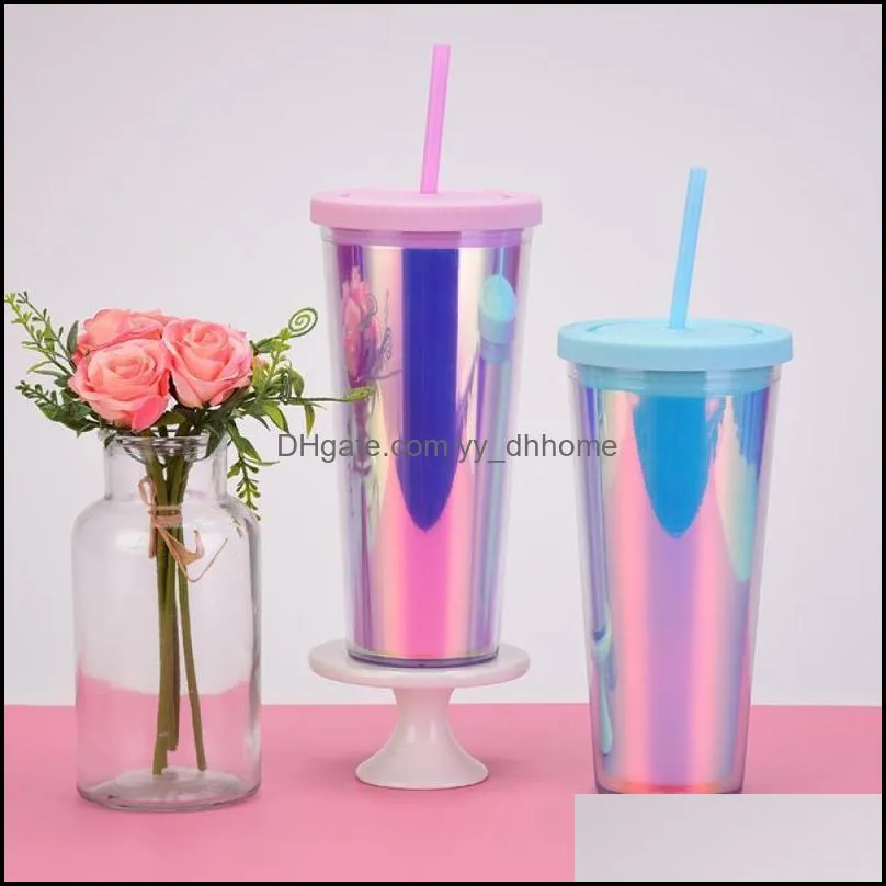 mugs 450ml cold color change straw cup reusable coffee portable plastic water with lid home outdoor travel drinkware