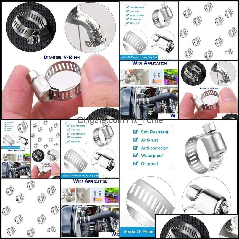 Faucets, Showers As Home & Gardenhose Clips Worm Drive Pipes Stainless Steel Hose Clamps 100 Pack (9-16 Mm) For Securing , Tuble Drop