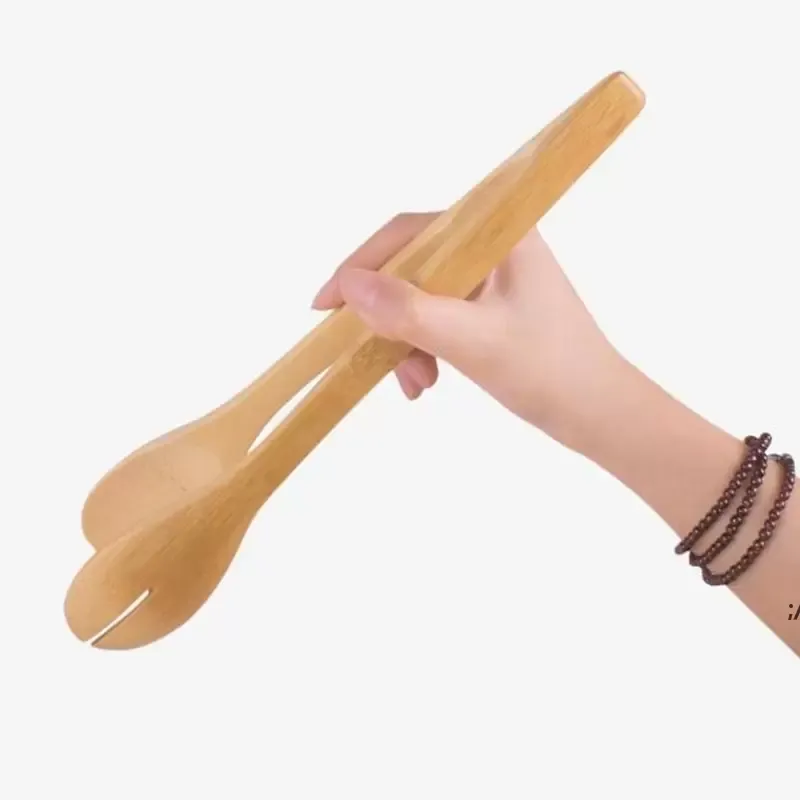 Large Bamboo Food Toaster Tong Bamboos Salad Cake Snack Clip Grip Bread BBQ Tongs Kitchen pliers Clamp Cooking Utensils