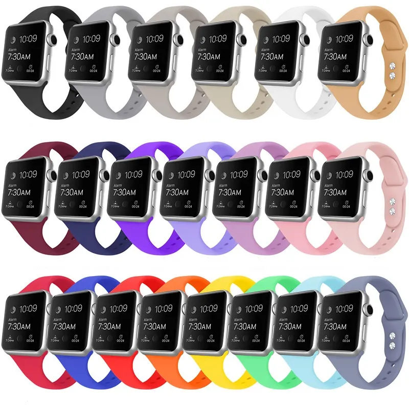 Pulseira esbelta para banda de relógio Apple 40mm 44mm 45mm 41mm 38mm 42mm 45 mm Silicone Bracelet Watch Band Iwatch Serie 6 5 4 3 SE 7 banda nova