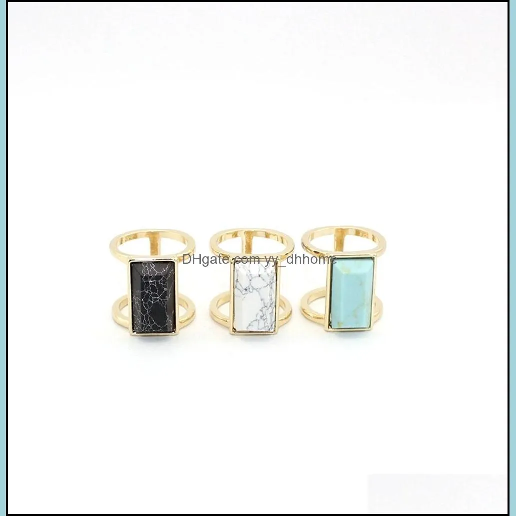 assorted white turquoise stone ring for women jewelry gold color natural stone geometry oval kallaite howlite rings