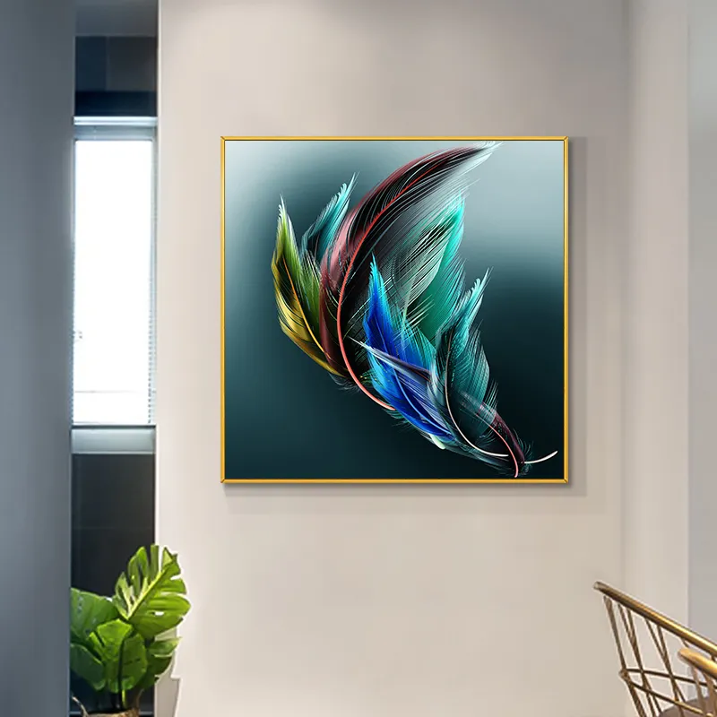 KYQ – peinture à l'huile sur toile abstraite moderne avec plumes luminescentes, affiche nordique imprimée, tableau d'art mural pour décoration de salon et de maison