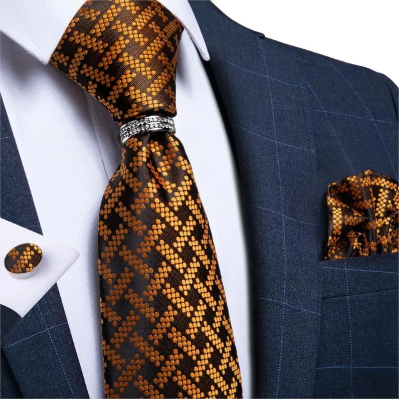 Bow Ties Dibange Mens Neckite Gold Brown Silk Wedding krawat dla mężczyzn nowość