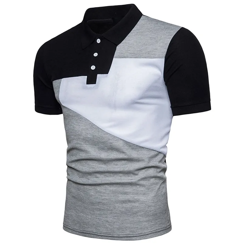 여름 캐주얼 슬림 스트리트웨어 패션 패치 워크 단락 Tshirt 턴 다운 칼라 폴로 셔츠 남성 의류 220614
