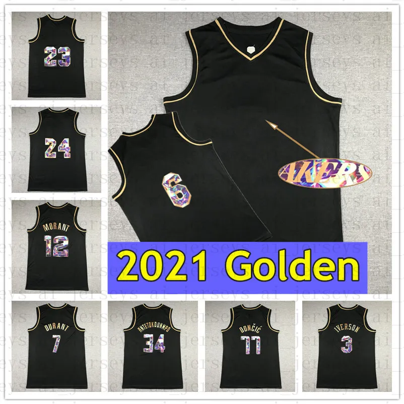 Mens Basketball Jersey 30 Curry 6 LeBron 7 Durant 12 Morant 24 B Y A N 3 Iverson 34 antetokounmpo 23 MJ 77 Doncic 1 Booker Golden Stitched Jerseys Factory grossist
