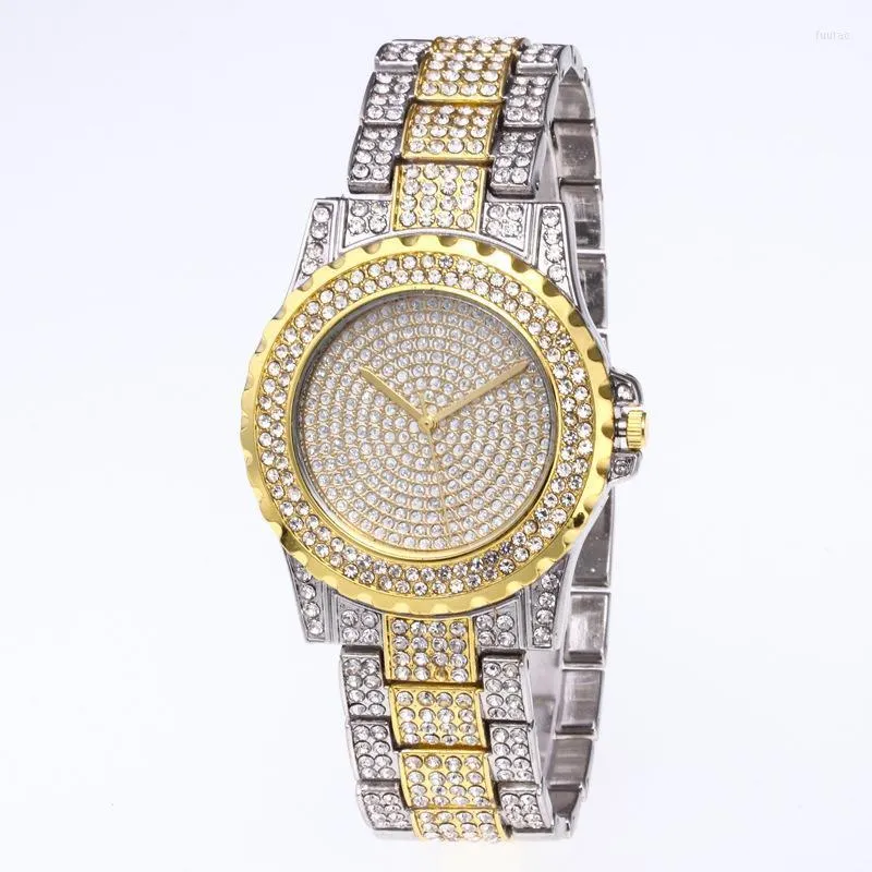 Armbanduhren Damenuhren Luxus Bling Voll Strass Gold Silber Herren Diamant Quarzuhr Uhr Damen Business Armbanduhr