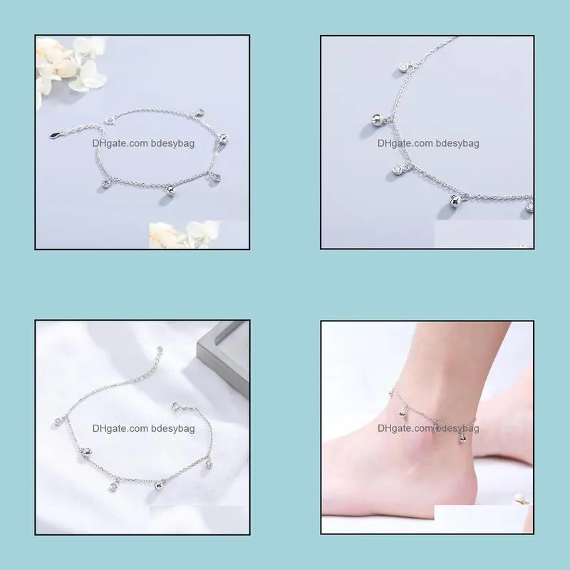 summer versatile s925 sterling silver flash diamond bell anklets for female minimalist student beach anklets