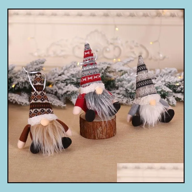 party christmas decoration ornaments knitted plush gnome doll home decor wall hanging pendant holiday kids dolls gifts sn4285