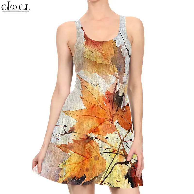 女性のドレスイエローメープルの葉のパターンファッションのための3Dプリントミニドレス
