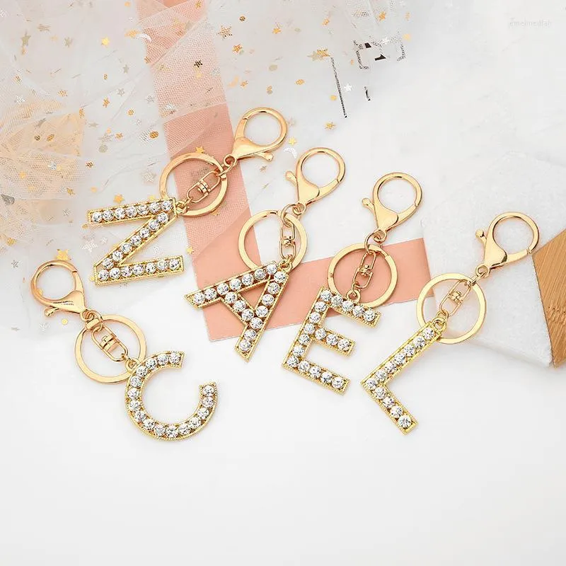 Keychains A-Z Initial Keyrings For Women Men Crystal Couple Alphabet Cute Key Rings Chains Bag Charm Gift Accessories Emel22