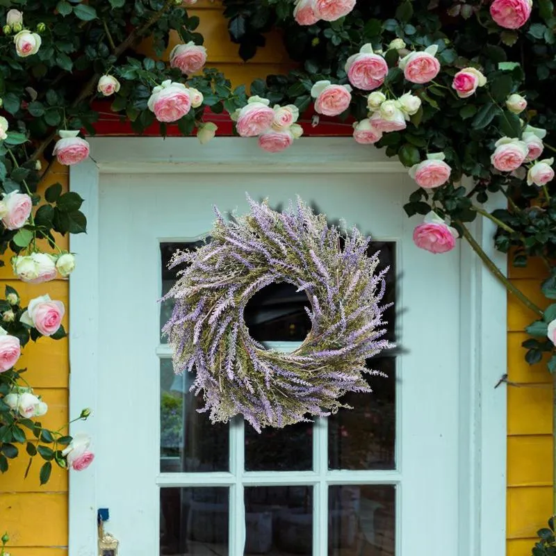 Decorative Flowers & Wreaths Artificial Lavender Wreath Flower Green Leaves Large DIY For Outdoor Front Door Indoor Wall Window Farmhouse De