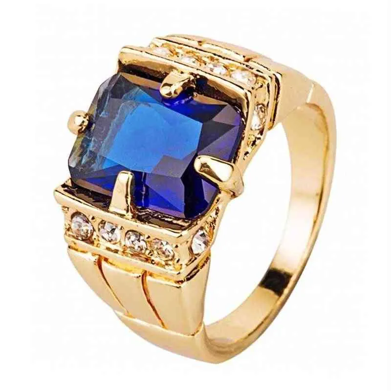 Vintage FDLK familia real cristal Natural azul cristal anillo oro Color hombres anillo de bodas tamaño 7 8 9 10 11 12 13 14262H