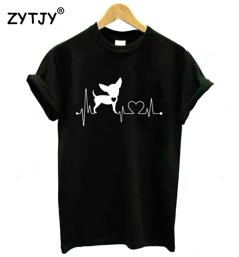 Chihuahua Heartbeat Lifeline Print Dam T-shirt Bomull Casual Funny For Lady Topp T-shirt Tumblr Hipster Drop Ship New-72