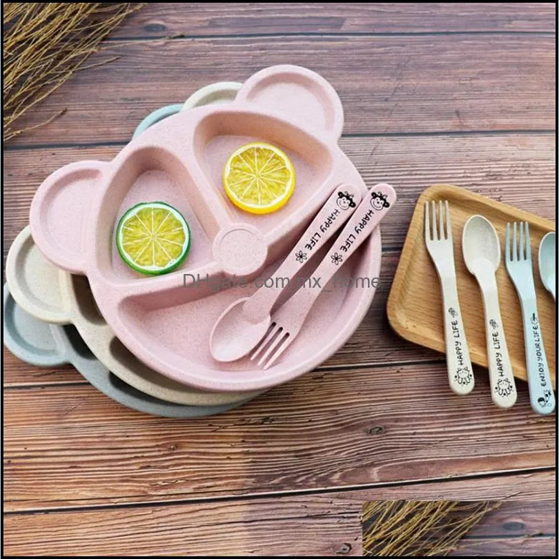 cartoon baby kids tableware set feeding food plate dishes bowl set with spoon fork eco-friendly tableware plates 860 v2