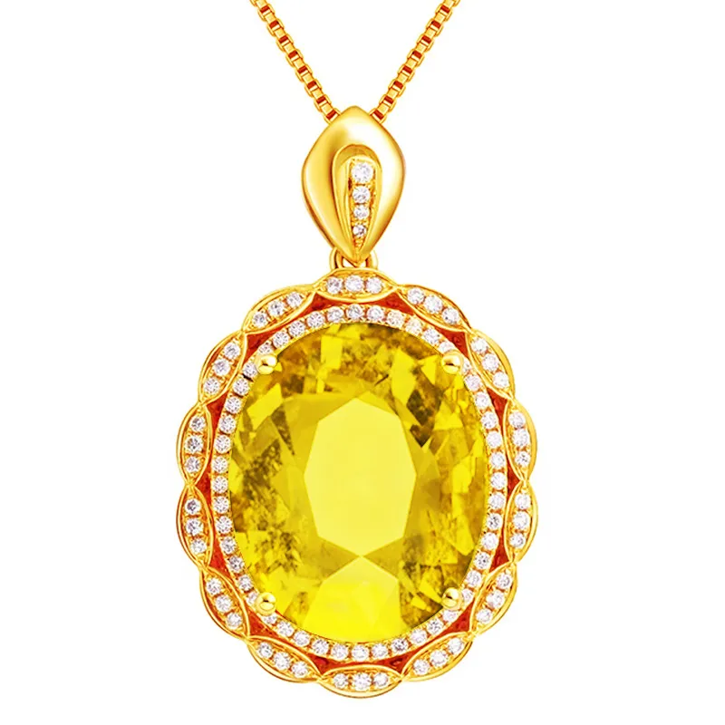 Colar de cristal de diamante em forma de ovo amarelo embutido