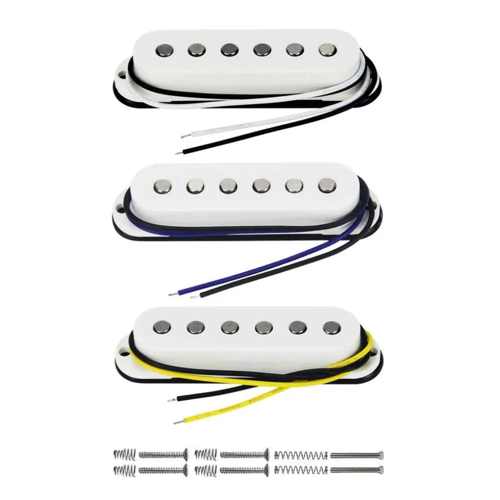 3pcs/Set Beyaz Alnico 5 Gitar Pikap Tek Bobin Boyun/Orta/Köprü Pikap Strat Gitar için 50/50/52mm Düz Üst