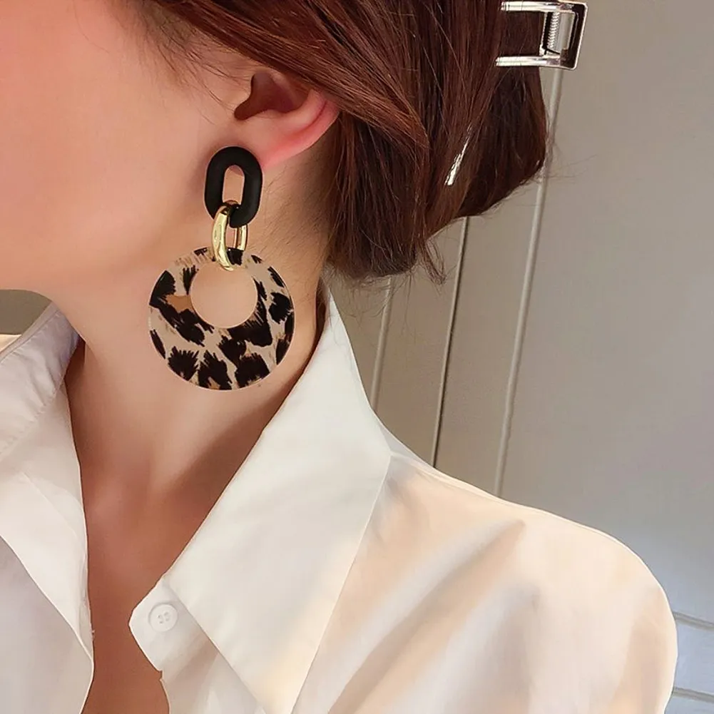 Dangle Chandelier Vintage imprimé léopard géométrique cercle boucles d'oreilles pour femmes nouveau tempérament à la mode haut de gamme atmosphérique boucles d'oreilles bijoux cadeau 2022