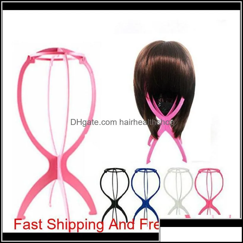 Wig Stand Rosy Black Blue And White Color Portable Folding Plastic Wig Hat Holder qylMDc hairclippersshop