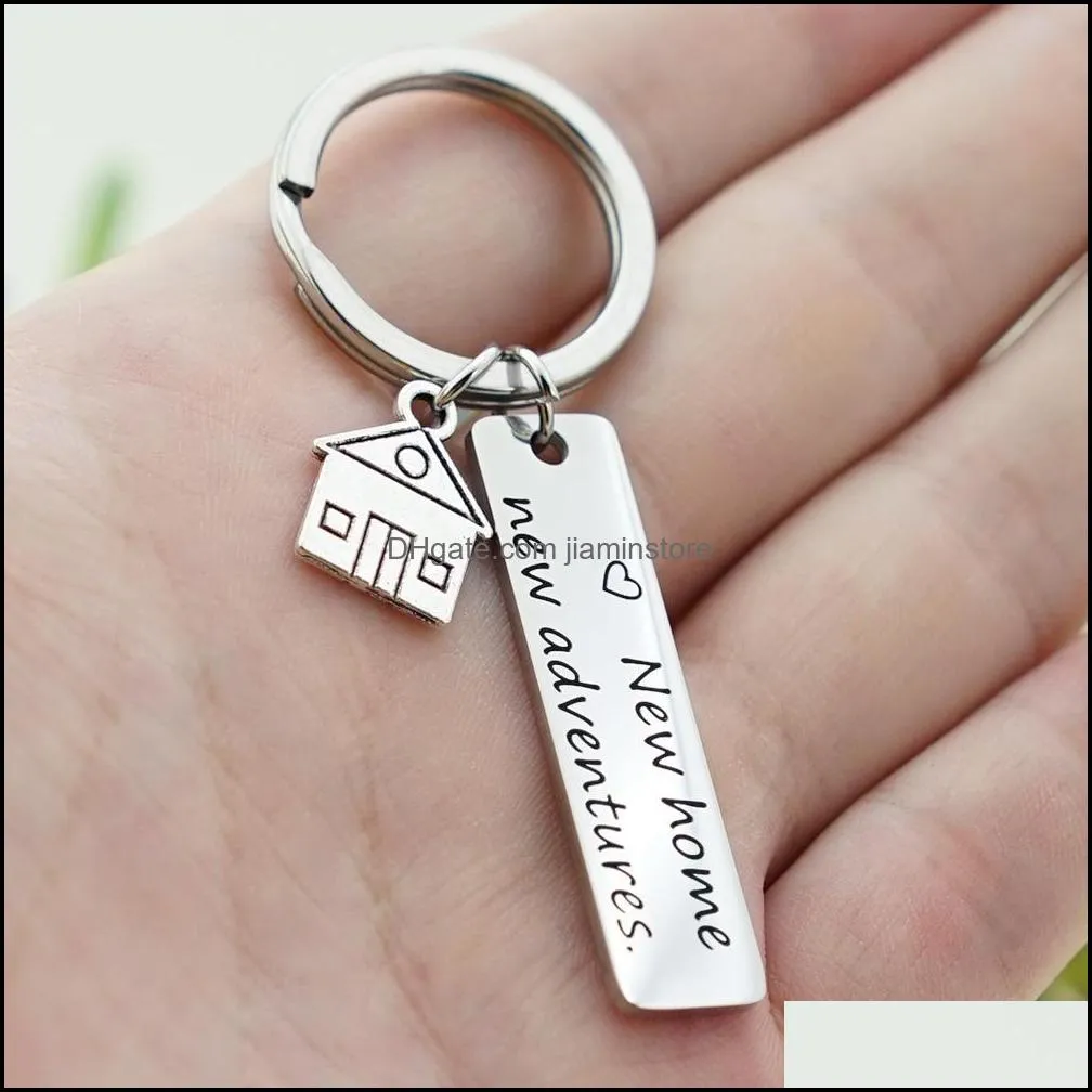 Home New Adventures Keychains Letters Key ring Housewarming Gift Realtor Closing Jewelry Sweet House