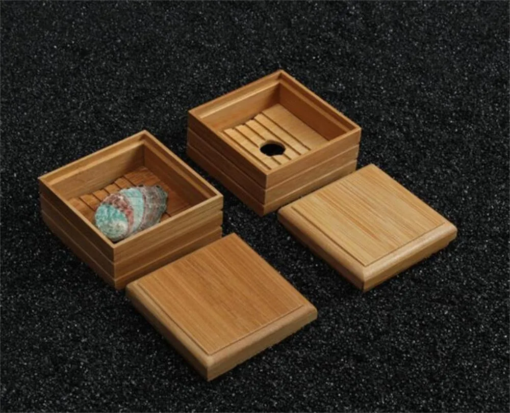 Wholesale Wood Soap Box, Bamboo Soap Dish Tray Holder Storage Rack Container Hand Craft Bathtub Shower for Bathroom KD