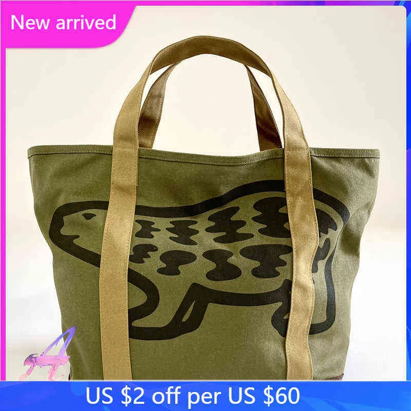 Human Made Bag Human Made Polar Bear Color-blocked Canvas Tote Bag High Capacity Human Made Fashion Casual Bag T220803