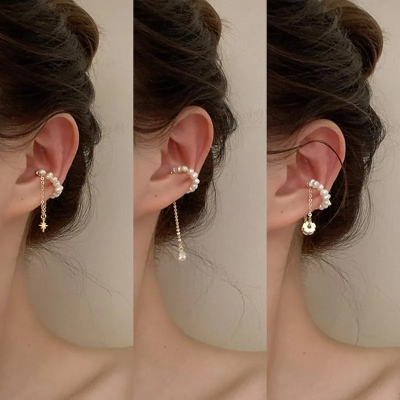 Śruba z tyłu naturalne kolczyki z perłami słodkowodnej kobiety moda vintage baroque frędzle kości ucha