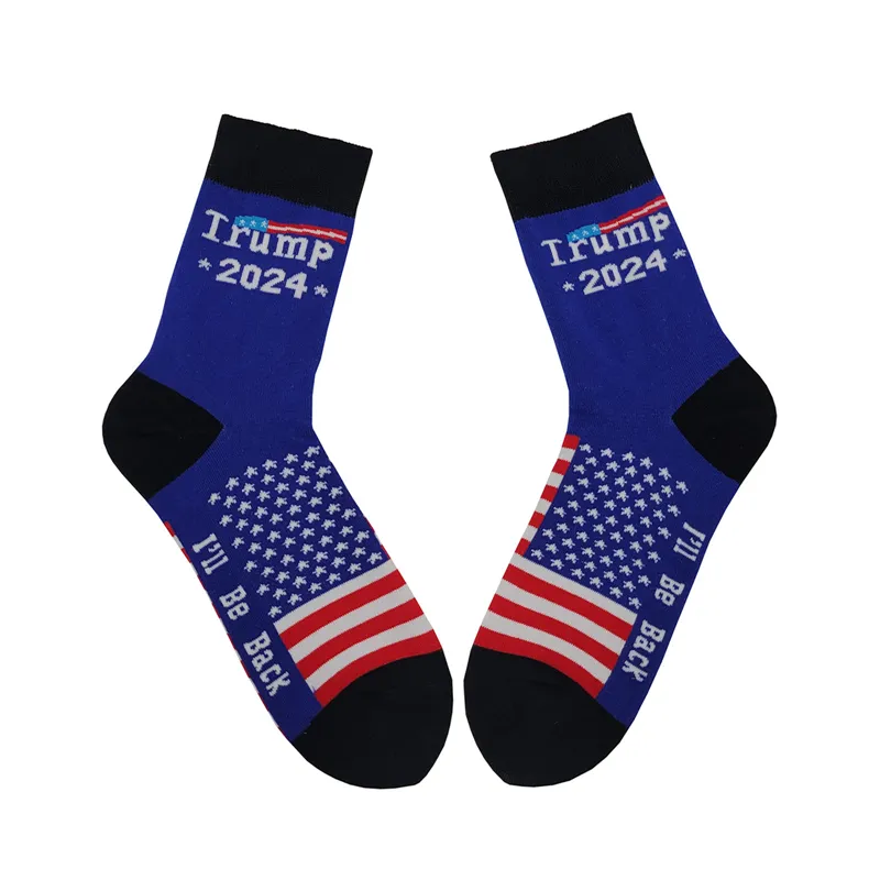 Herren Damen Trump Socken I Will Be Back Baumwolle Partyzubehör Republikanische Geschenke Socken 2024 Amerikanische Wahl HY0386