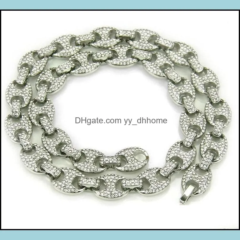 Hip Hop 12mm Gold Silver Color Plated Iced Out Puff Marine Anchpr Chain Link Bling Necklace for Men 291 J2