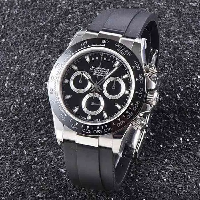 Uxury Watch Date GMT STAR PANDA DI Waterfroof Ceramic Ringを備えた洗練されたラウンド多機能機械レジャーメンズウォッチ