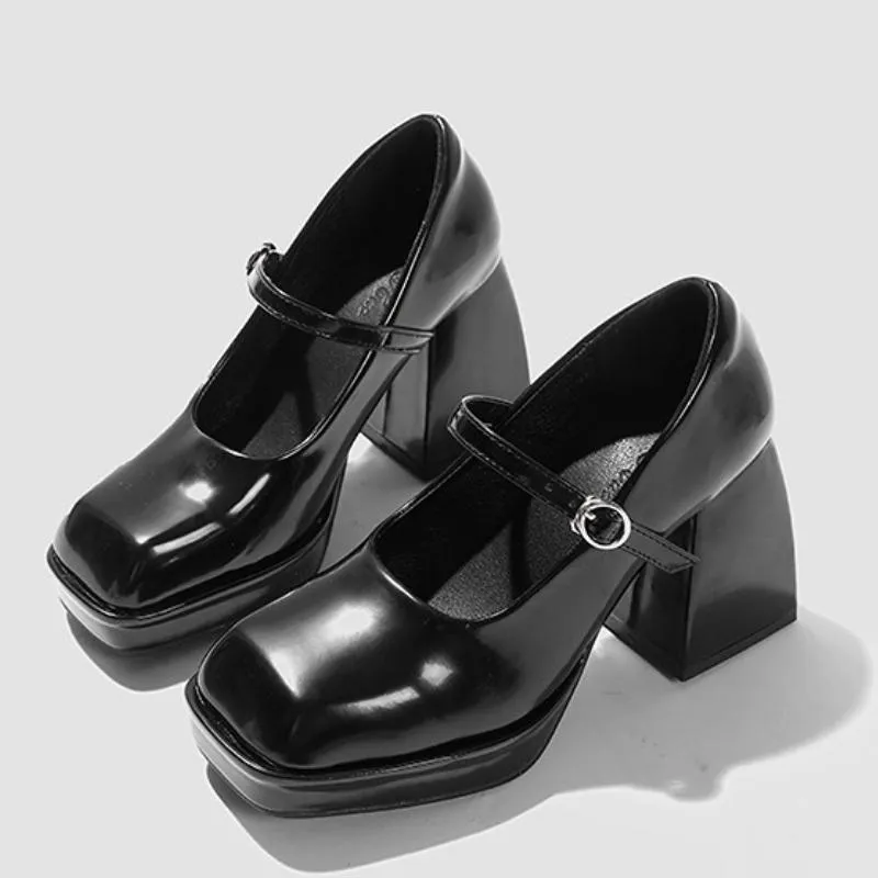 Elbise Ayakkabı Platformu Kadınlar İçin Lolita Japon tarzı siyah beyaz toka Mary Jane Vintage Girls High Tepeli 2022 Yaz Pumpsdress
