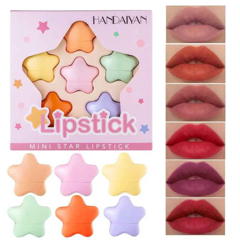 6 Color Star Mini Lipstick Conjunto para garotas portable de longa duração Fácil de usar o kit de batoms de maquiagem Handaiyan