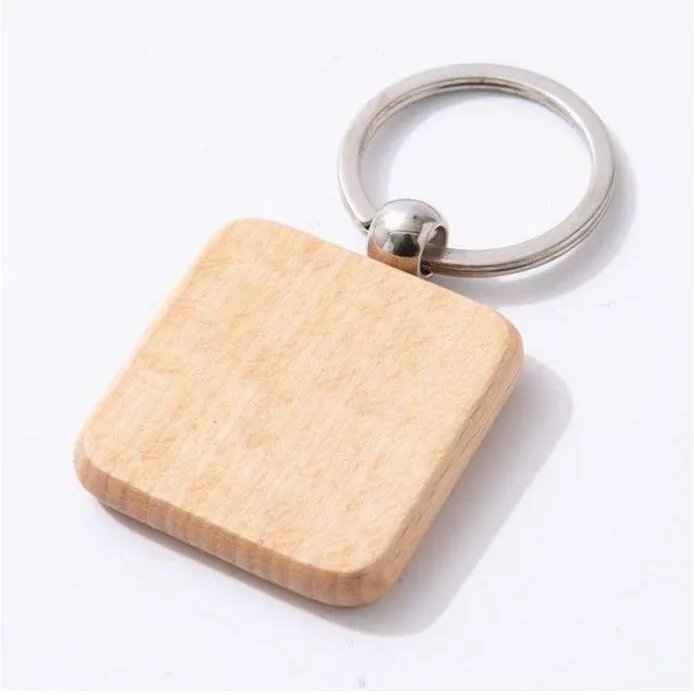 Beech Wood Keychain Pendant Bank Carving DIY Keychains Luggage Decoration Key Ring Buckle Creative for Promotion Wholesale