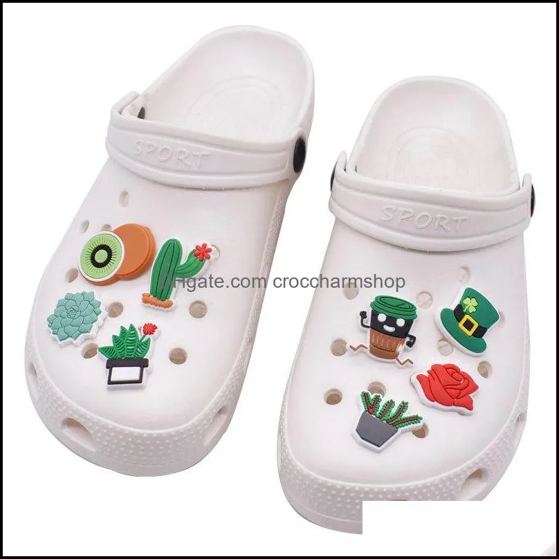 Green Plant Shoe Decoration Croc Charms Accessories Buckcle Bracelet Clog Wirstband Decor Soft Rubber