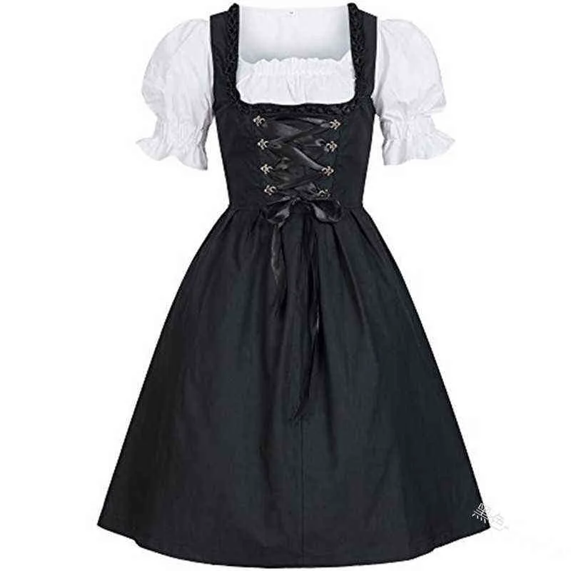 Kvinnor Medeltida tyska Oktoberfest Dirndl Dress Cosplay Come Party Girl Tavern Maid Dresses L220714