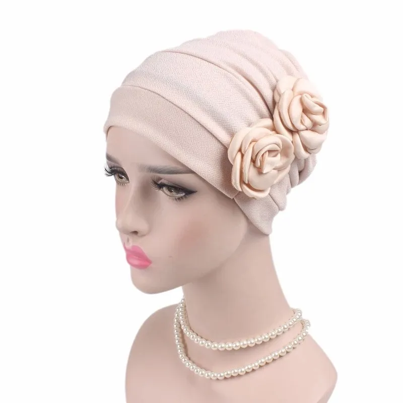 Femmes fleur Turban Bonnet islamique Hijab tête Wrap bonnet dames cheveux accessoires indien chapeau chimio Beanie Turbante