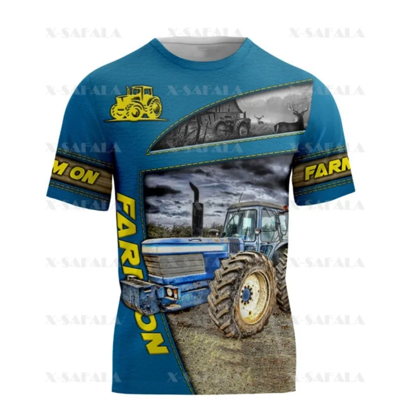Nome personalizado Excavator Tractor FAMER ART 3D Impresso T-shirt de alta qualidade Summer Round Men feminino Casual Top 9 220619