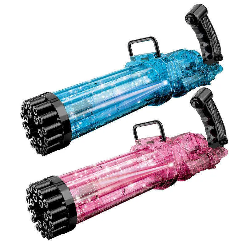 21 Hole Gatling Bubble Gun Toy Novo Design Automático Big Bubble Maker Blower Machine for Children Summer Bubble Gun Bath Toy Y220725